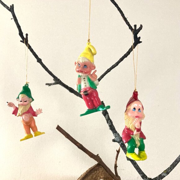 Other - Vintage Plastic Funny Elves Tree Ornaments Christmas